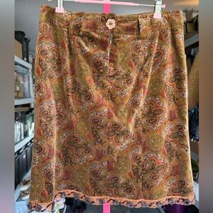 Nanette Lepore Paisley Patterned Skirt with unique beaded trim and flower button
